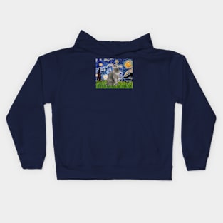 Starry Night with a Russian Blue Cat Kids Hoodie